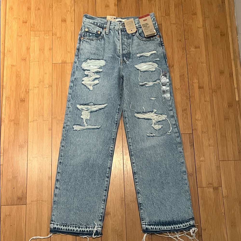 Levi's Super High-Rise Distressed Blue Jeans